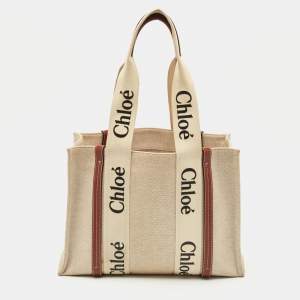 Chloe Beige/Brown Canvas Medium Woody Tote