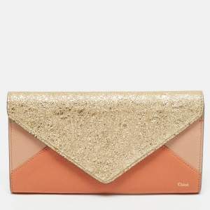 Chloe Tricolor Crinkled and Leather Envelope Flap Continental Wallet
