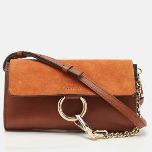 Chloe Brown Leather and Suede Mini Faye Shoulder Bag