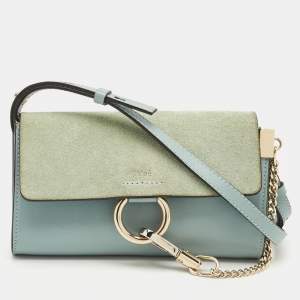 Chloe Light Blue Leather and Suede Mini Faye Shoulder Bag