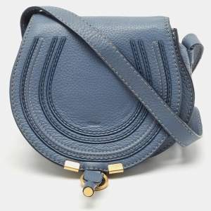 Chloe Blue Leather Mini Marcie Crossbody Bag
