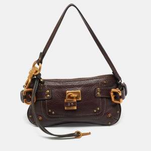 Chloe Dark Brown Leather Paddington Clutch Bag