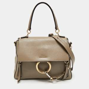 Pre Owned Chloé Motty Grey Leather Small Faye Day Shoulder Bag