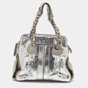 Chloe Metallic Silver/Grey Python and Leather Heloise Satchel