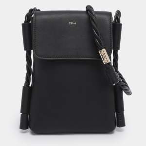 Chloe Black Leather Phone Holder Crossbody Bag