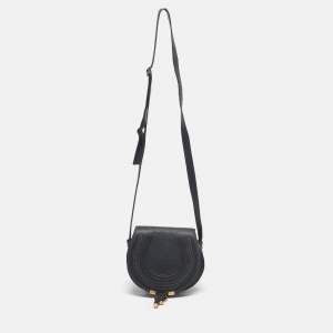 Pre Owned Chloe Dark Grey Leather Mini Marcie Saddle Crossbody Bag