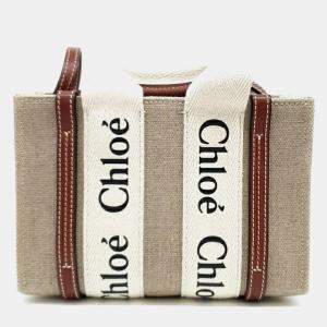 Pre Owned Chloe Beige Brown Fabric Woody Bag Mini