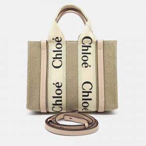 Pre Owned Chloe Beige Canvas and Leather Woody Bag Small