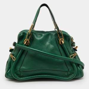 Pre Owned Chloe Emerald Green Leather Medium Military Strap Paraty Shoulder Bag