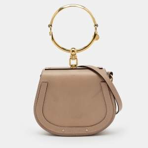 Pre Owned Chloe Beige Leather and Suede Small Nile Bracelet Shoulder Bag