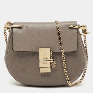 Pre Owned Chloe Taupe Grey Leather Small Drew Shoulder Bag