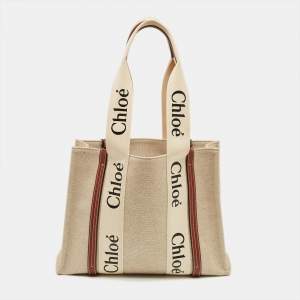 Pre Owned Chloe Beige/Brown Canvas Medium Woody Tote