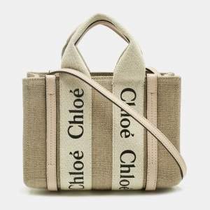 Pre Owned Chloé Pink/Beige Canvas and Leather Mini Woody Tote