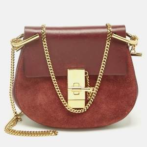 Pre Owned Chloé Burgundy Suede and Leather Small Drew Shoulder Bag