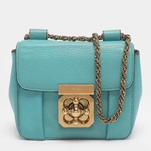 Pre Owned Chloe Turquoise Leather Mini Elsie Crossbody Bag
