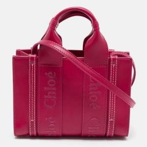 Pre Owned Chloe Magenta Leather Mini Woody Tote