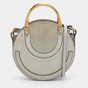 Pre Owned Chloe Grey Leather and Suede Small Pixie Round Crossbody Bag