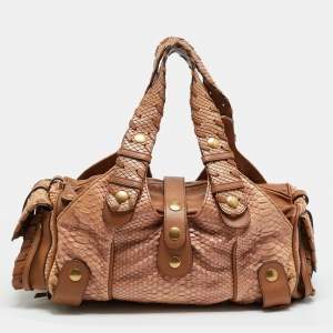 مملوكة مسبقًا Chloe Silverado Brown/Beige Python and Leather Satchel