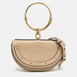 Pre Owned Chloe Nile Bracelet Small Beige Leather Minaudiere Bag
