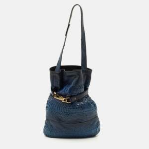 Pre Owned Chloe Joan Blue/Black Python Bucket Bag