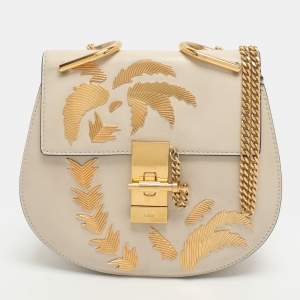 مملوكة مسبقًا Chloe Palm Embellished Drew Small Light Beige Leather Shoulder Bags