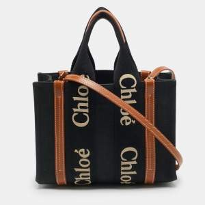 مملوكة مسبقًا Chloe Woody Small Black/Brown Canvas and Leather Tote