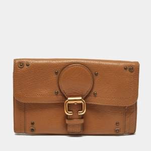 Pre Owned Chloe Brown Leather Buckle Detail Continental Wallet
