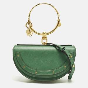 Pre Owned Chloe Nile Minaudiere Bracelet Small Green Leather Shoulder Bag