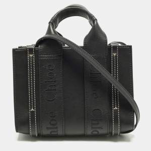 Pre Owned Chloe Woody Mini Black Leather Tote