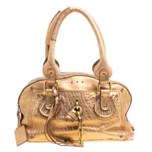 Pre Owned Chloe Gold Textured Leather Paddington Satchel