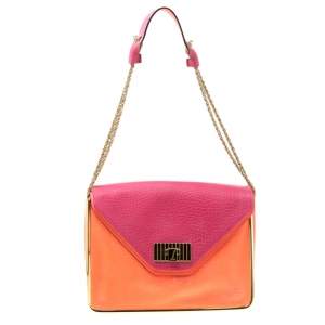 Pre Owned Chloe Pink/Coral Orange Leather Medium Sally Flap Shoulder Bag