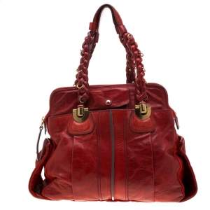 Pre Owned Chloe Red Leather Heloise Satchel