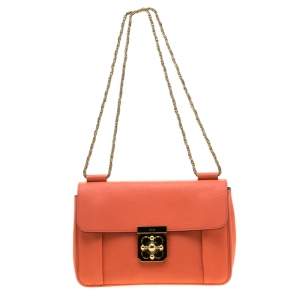Pre Owned Chloe Coral Orange Leather Medium Elsie Shoulder Bag