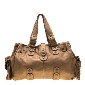 Pre Owned Chloe Metallic Gold Leather Silverado Satchel