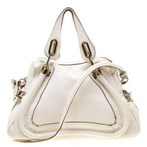 Pre Owned Chloe White Leather Medium Paraty Shoulder Bag