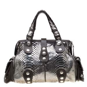 Pre Owned Chloe Metallic SIlver/Grey Python and Leather Silverado Satchel