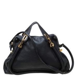 Pre Owned Chloe Black Leather Large Paraty Shoulder Bag