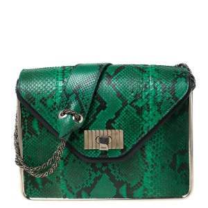 Pre Owned Chloe Green/Dark Grey Python Medium Sally Flap Shoulder Bag