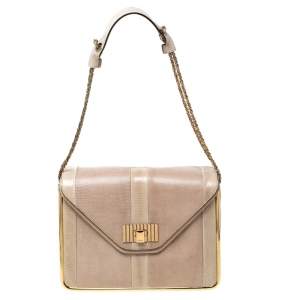 Pre Owned Chloe Beige Leather and Python Medium Sally Shoulder Bag