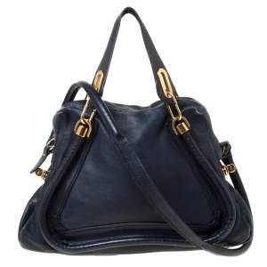 Pre Owned Chloe Navy Blue Leather Medium Paraty Shoulder Bag