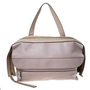 Pre Owned Chloe Pale Pink/Beige Leather Zip Top Handle Bag