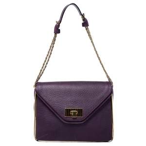 Pre Owned Chloe Purple Leather Medium Sally Shoulder Bag