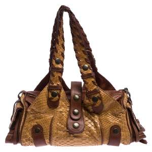 Pre Owned Chloe Brown/Tan Python and Leather Silverado Satchel