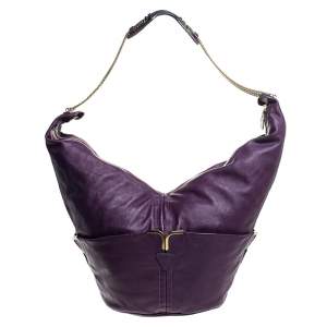 Pre Owned Chloe Purple Leather Milton Triple Chain Hobo