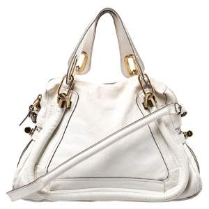 Pre Owned Chloe Cream Leather Medium Paraty Shoulder Bag