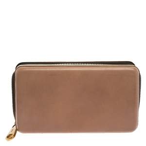 Pre Owned Chloe Beige Leather Zip Around Clutch