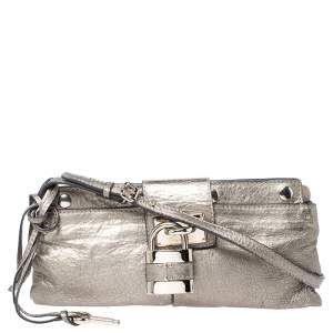 Pre Owned Chloe Metallic Gold Leather Padlock Chain Clutch