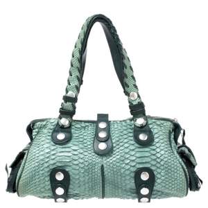 Pre Owned Chloe Green Python and Leather Silverado Satchel