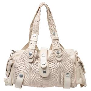 Pre Owned Chloe Off White Python and Leather Silverado Satchel