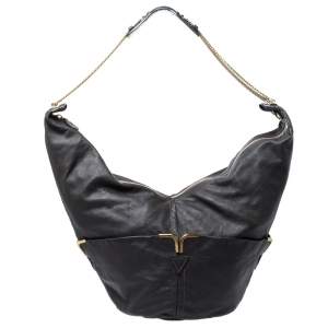 Pre Owned Chloe Dark Grey Leather Milton Triple Chain Hobo